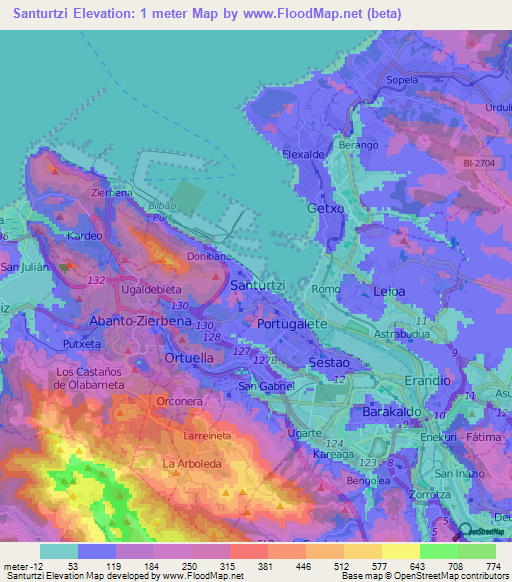 Santurtzi,Spain Elevation Map