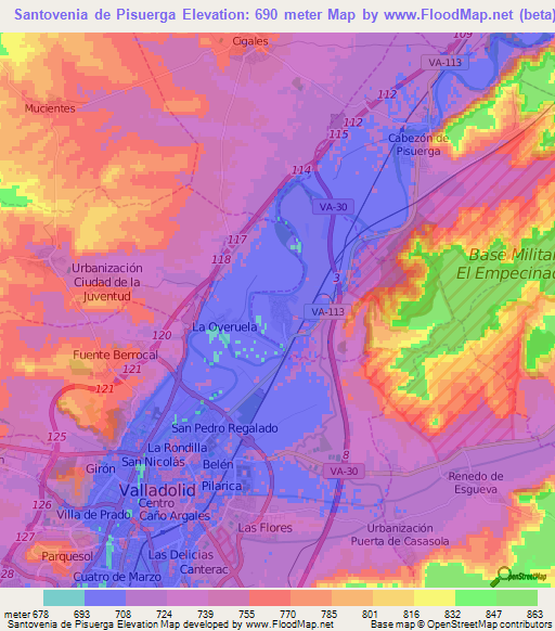 Santovenia de Pisuerga,Spain Elevation Map