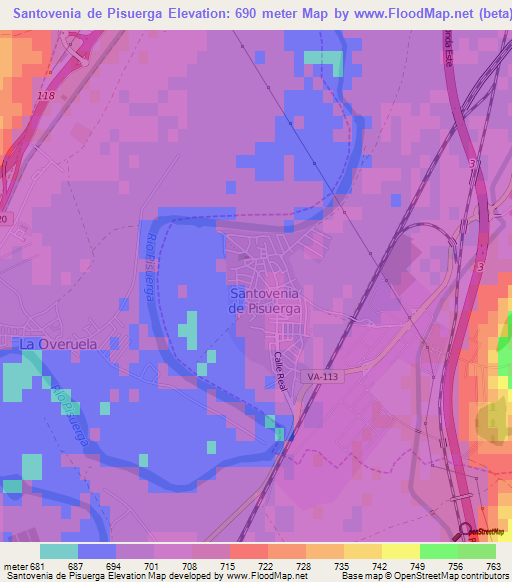 Santovenia de Pisuerga,Spain Elevation Map