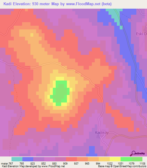 Kadi,Turkey Elevation Map