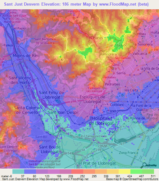 Sant Just Desvern,Spain Elevation Map