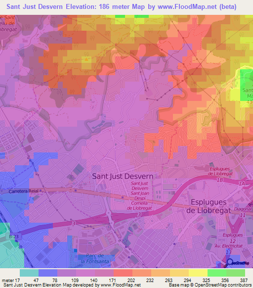 Sant Just Desvern,Spain Elevation Map