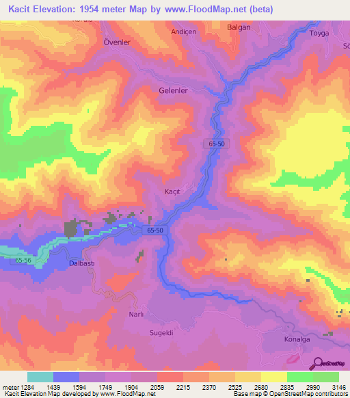 Kacit,Turkey Elevation Map