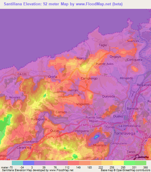 Santillana,Spain Elevation Map