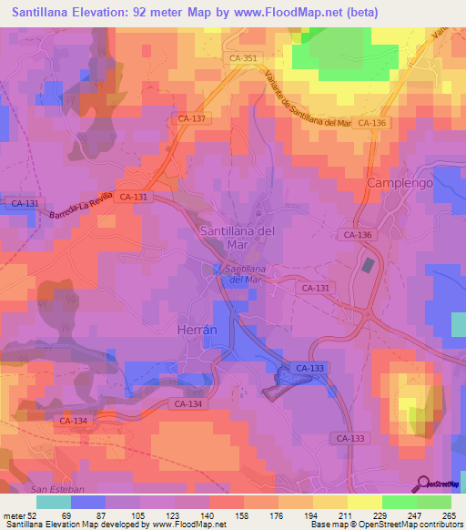 Santillana,Spain Elevation Map