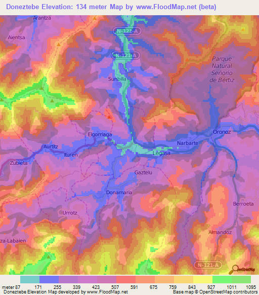 Doneztebe,Spain Elevation Map