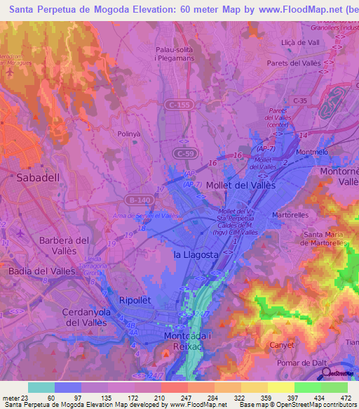 Santa Perpetua de Mogoda,Spain Elevation Map