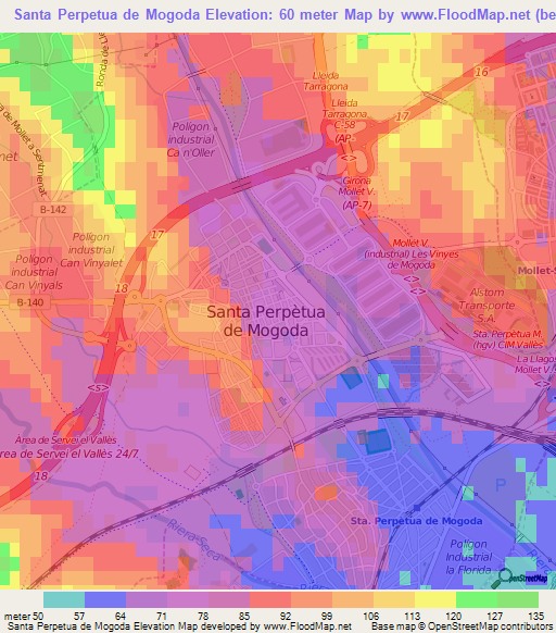 Santa Perpetua de Mogoda,Spain Elevation Map