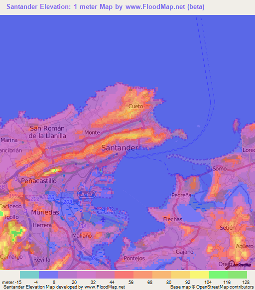 Santander,Spain Elevation Map