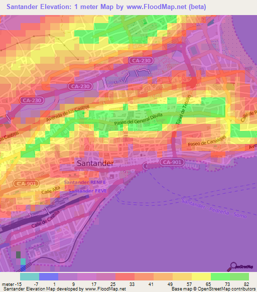 Santander,Spain Elevation Map