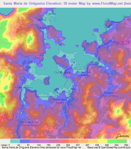 Santa Marta de Ortigueira,Spain Elevation Map