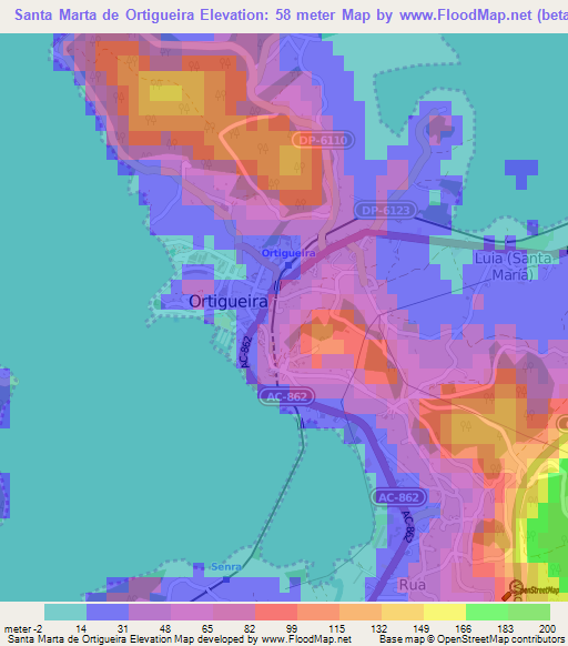 Santa Marta de Ortigueira,Spain Elevation Map