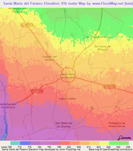 Santa Maria del Paramo,Spain Elevation Map