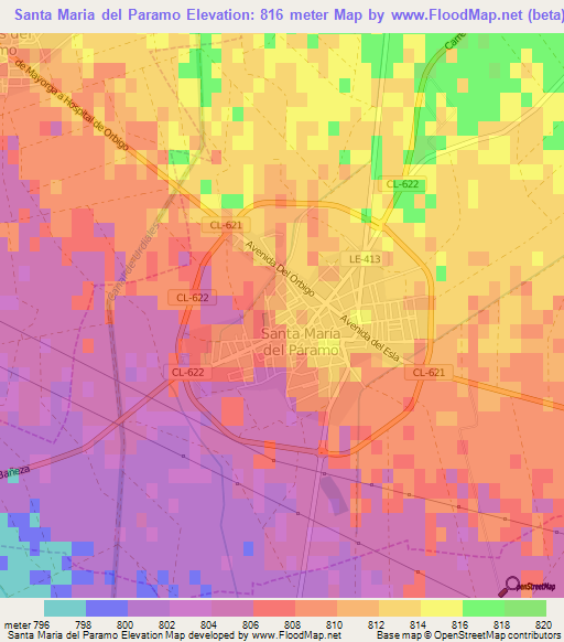 Santa Maria del Paramo,Spain Elevation Map