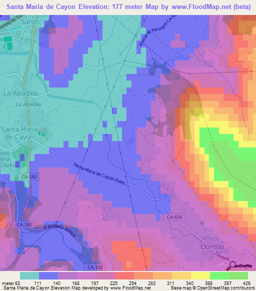 Santa Maria de Cayon,Spain Elevation Map