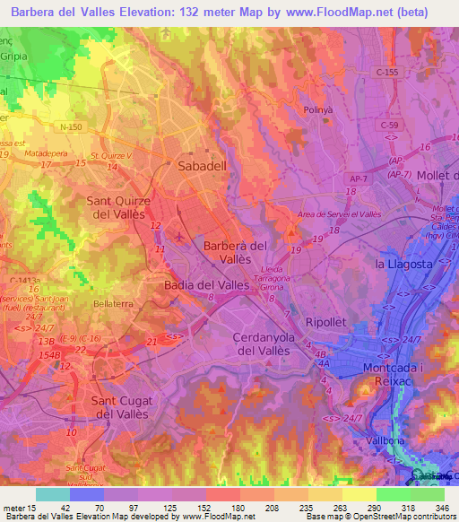 Barbera del Valles,Spain Elevation Map