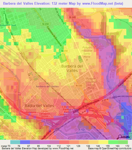 Barbera del Valles,Spain Elevation Map