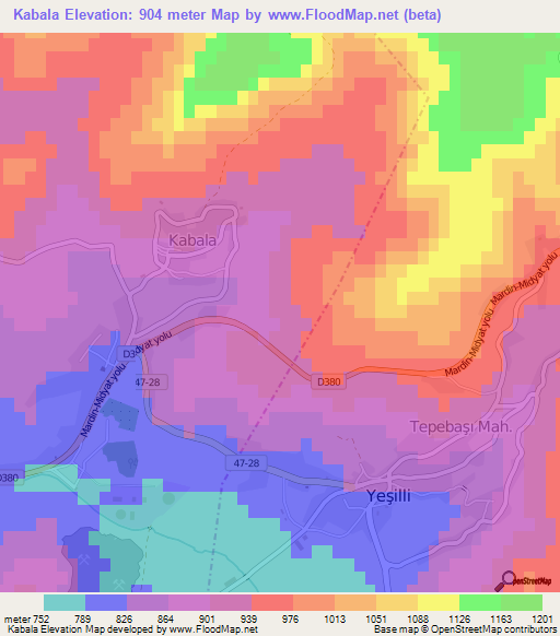 Kabala,Turkey Elevation Map