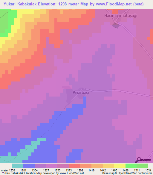 Yukari Kabakulak,Turkey Elevation Map