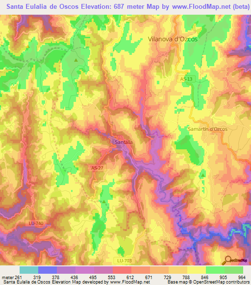 Santa Eulalia de Oscos,Spain Elevation Map