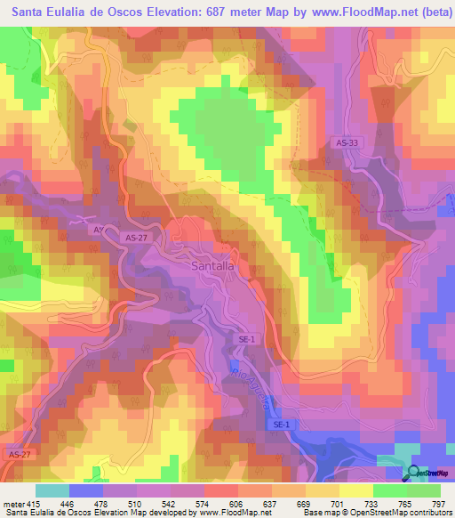 Santa Eulalia de Oscos,Spain Elevation Map