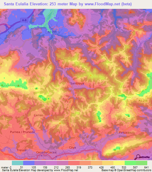 Santa Eulalia,Spain Elevation Map