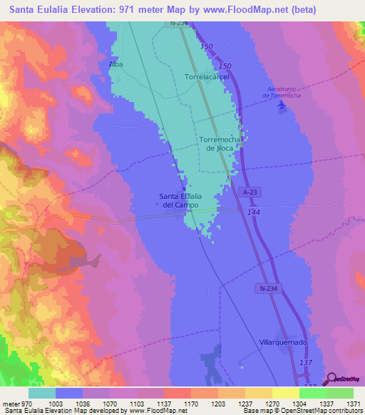 Santa Eulalia,Spain Elevation Map