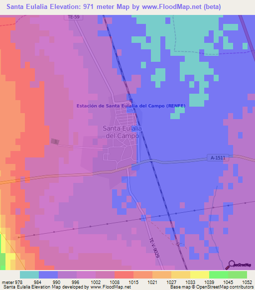 Santa Eulalia,Spain Elevation Map