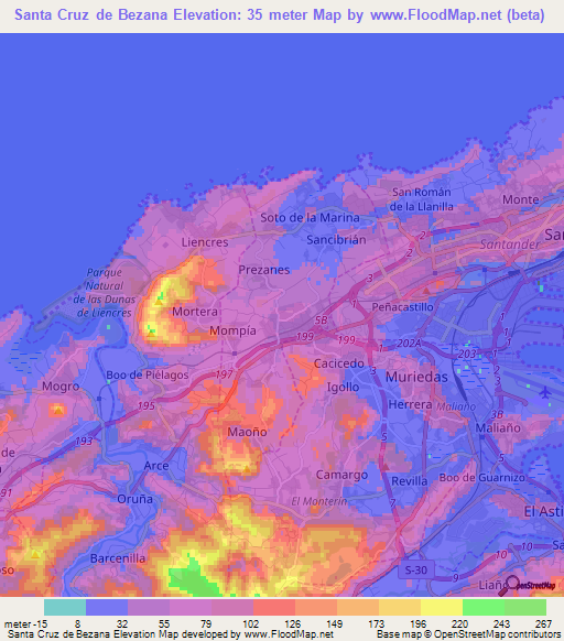 Santa Cruz de Bezana,Spain Elevation Map