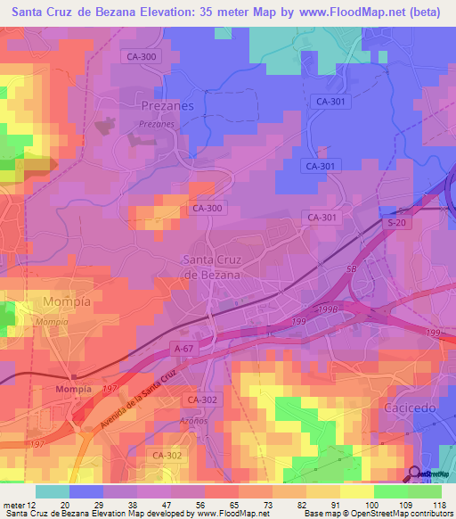 Santa Cruz de Bezana,Spain Elevation Map