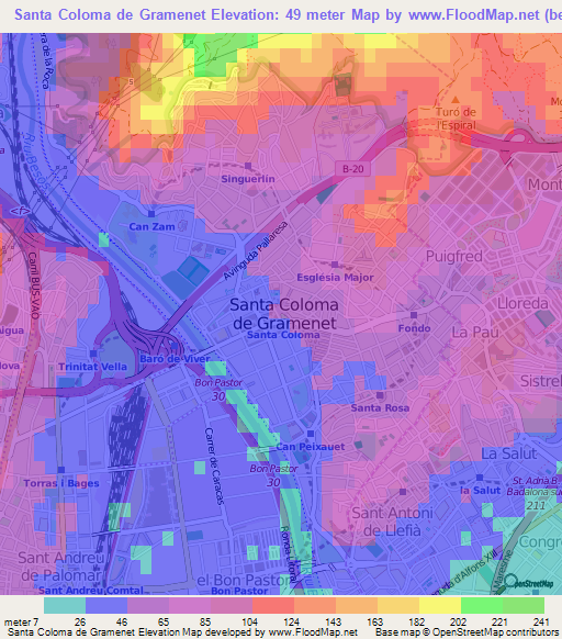 Santa Coloma de Gramenet,Spain Elevation Map