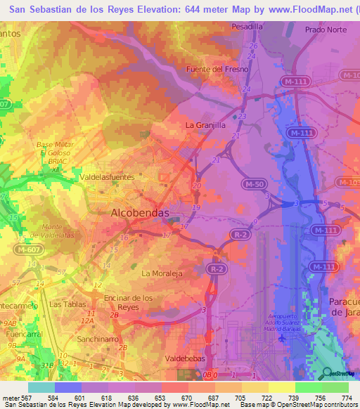 San Sebastian de los Reyes,Spain Elevation Map