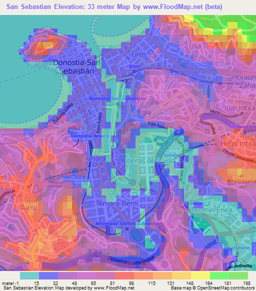 San Sebastian,Spain Elevation Map