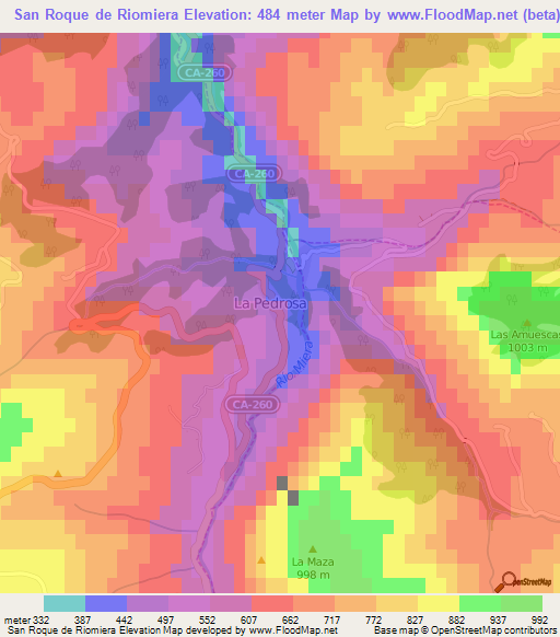 San Roque de Riomiera,Spain Elevation Map