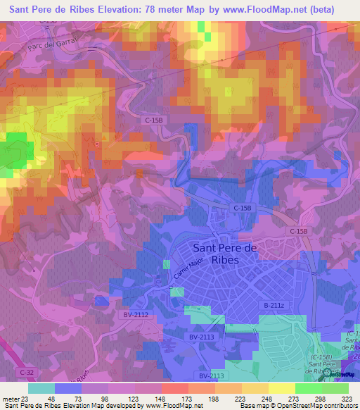 Sant Pere de Ribes,Spain Elevation Map