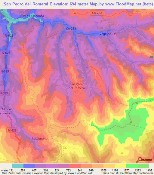 San Pedro del Romeral,Spain Elevation Map