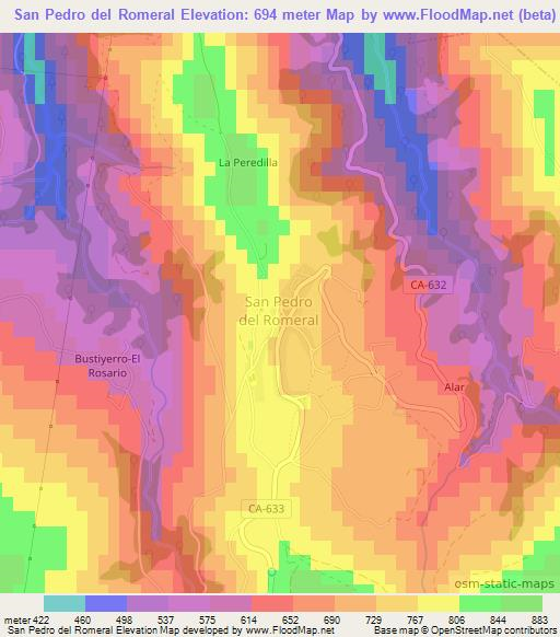 San Pedro del Romeral,Spain Elevation Map