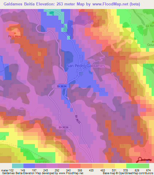 Galdames Beitia,Spain Elevation Map