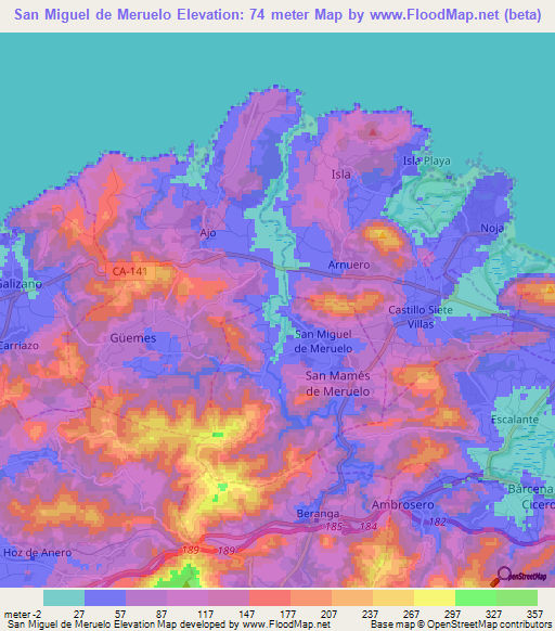 San Miguel de Meruelo,Spain Elevation Map