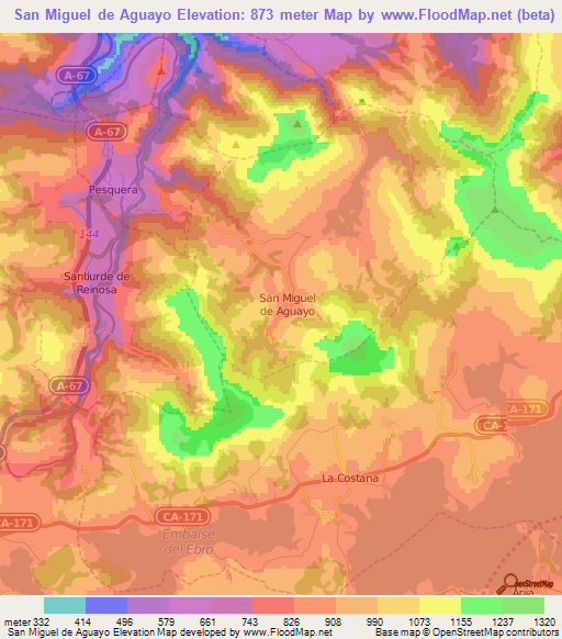 San Miguel de Aguayo,Spain Elevation Map