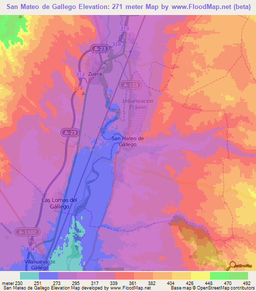 San Mateo de Gallego,Spain Elevation Map