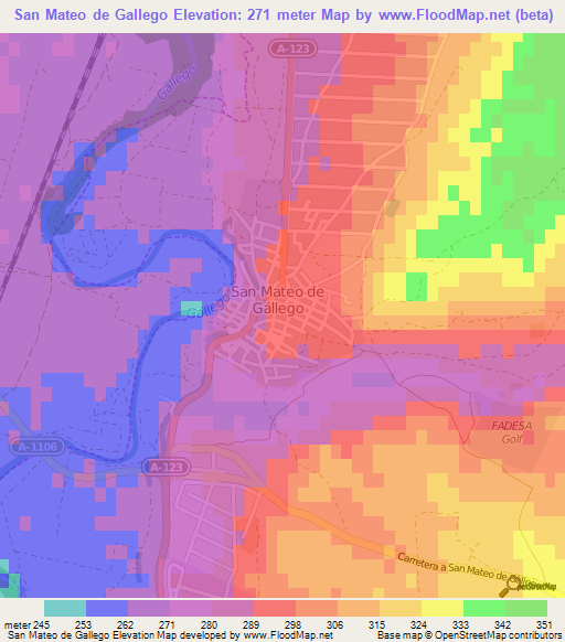 San Mateo de Gallego,Spain Elevation Map