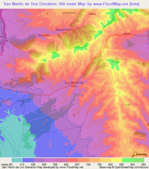 San Martin de Unx,Spain Elevation Map