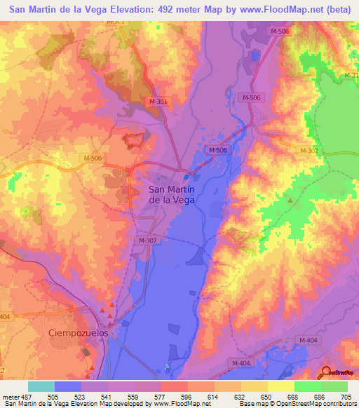 San Martin de la Vega,Spain Elevation Map