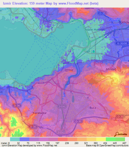 Izmir,Turkey Elevation Map