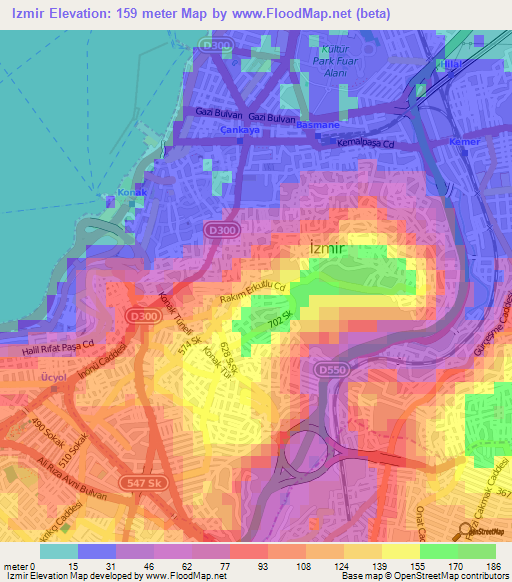 Izmir,Turkey Elevation Map