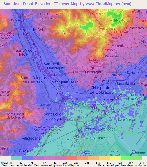 Sant Joan Despi,Spain Elevation Map
