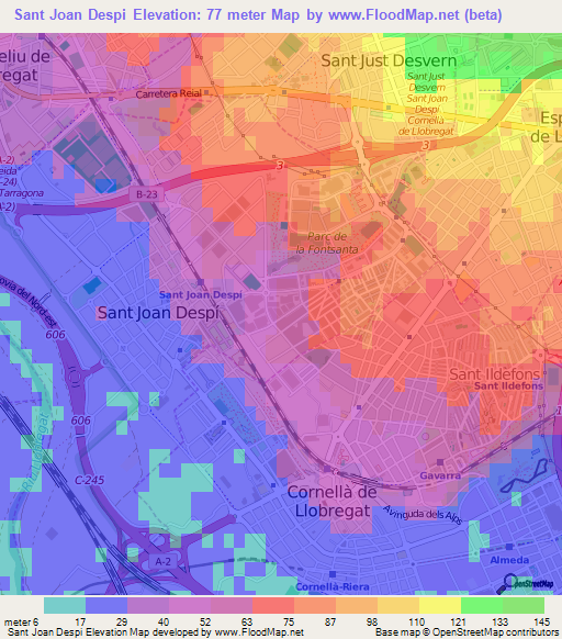 Sant Joan Despi,Spain Elevation Map