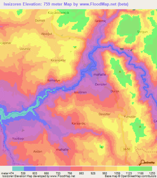 Issizoren,Turkey Elevation Map