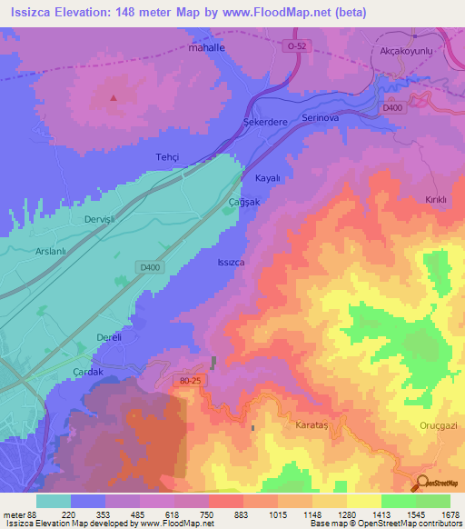 Issizca,Turkey Elevation Map